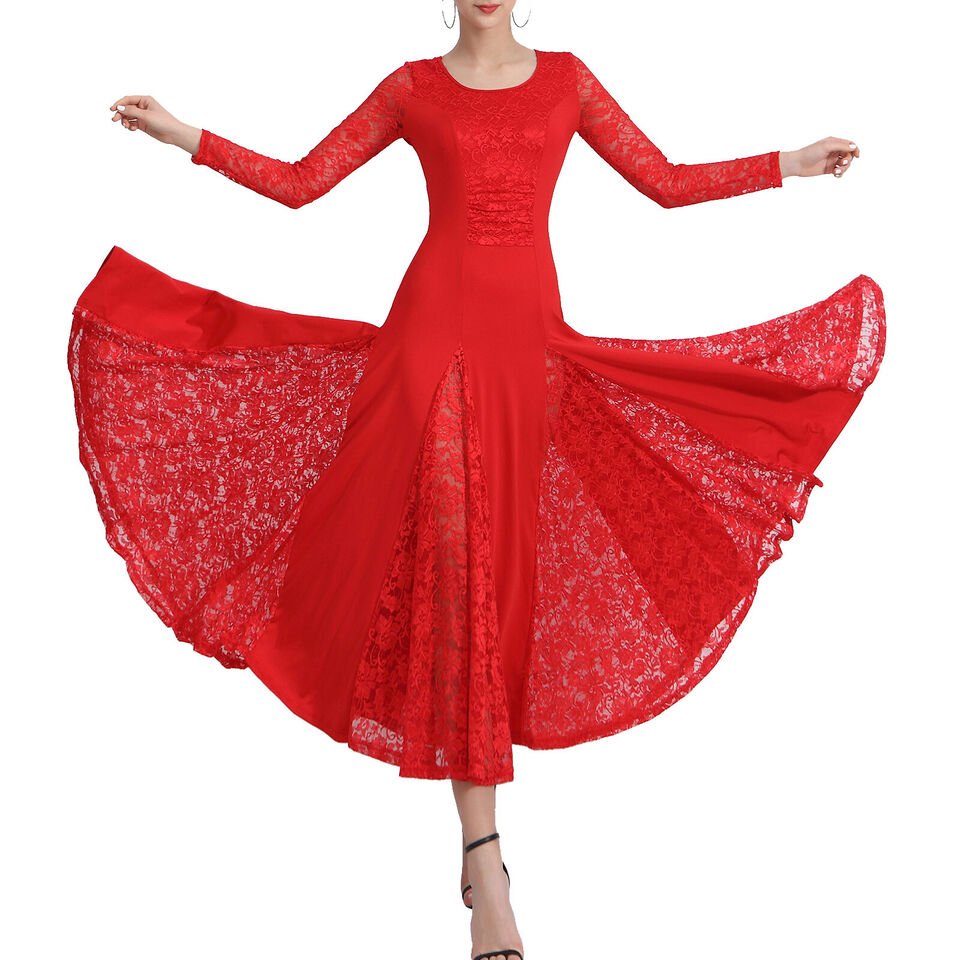 Womens Patchwork Wide Hemline Dress Party Red