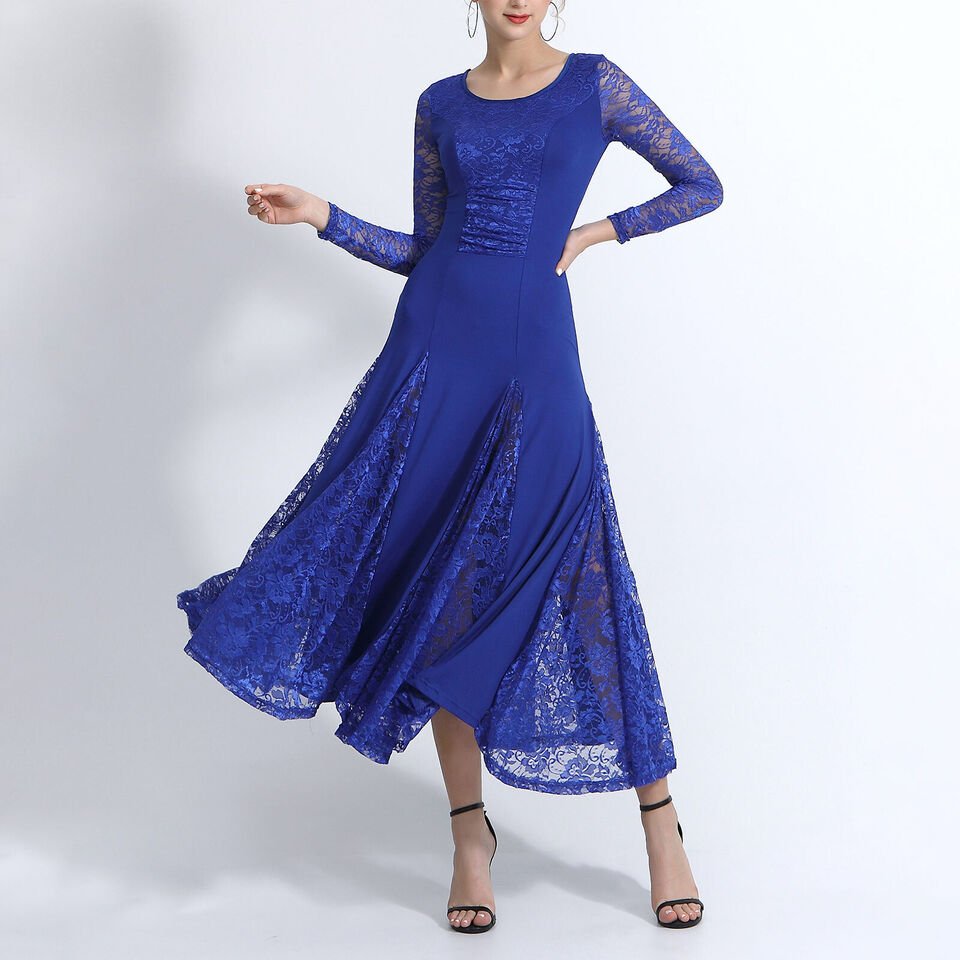 Womens Patchwork Wide Hemline Dress Party Royal Blue