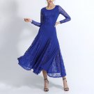 Womens Patchwork Wide Hemline Dress Party Royal Blue