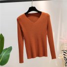 Coffee Autumn And Winter V-neck Knitted Long-sleeved Slim women