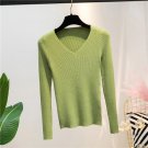 Green Autumn And Winter V-neck Knitted Long-sleeved Slim women