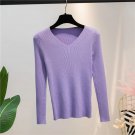 Purple Autumn And Winter V-neck Knitted Long-sleeved Slim women