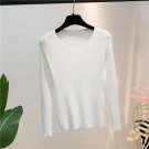 White Autumn And Winter V-neck Knitted Long-sleeved Slim women