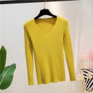 Yellow Autumn And Winter V-neck Knitted Long-sleeved Slim women