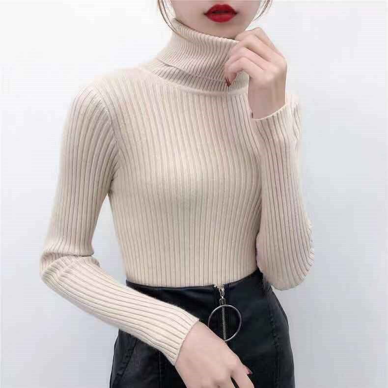 Women Apricot Turtleneck Sweater Winter Keep Warm casual top