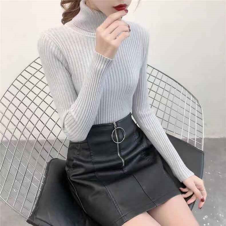 Women Gray Turtleneck Sweater Winter Keep Warm casual top