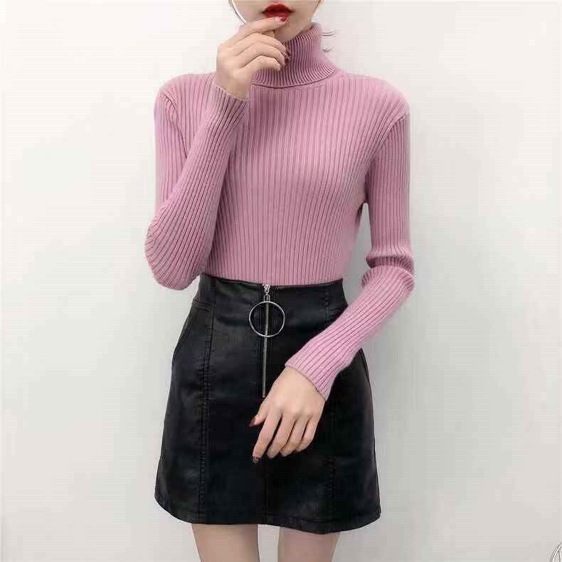 Women Pink Turtleneck Sweater Winter Keep Warm casual top