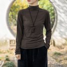Women Solid Coffee Color Long Sleeve Casual Blouse