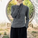 Women Solid Gray Color Long Sleeve Casual Blouse