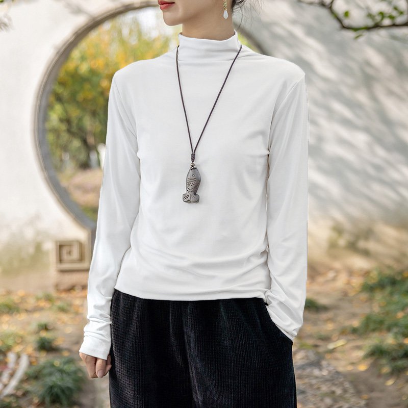 Women Solid White Color Long Sleeve Casual Blouse