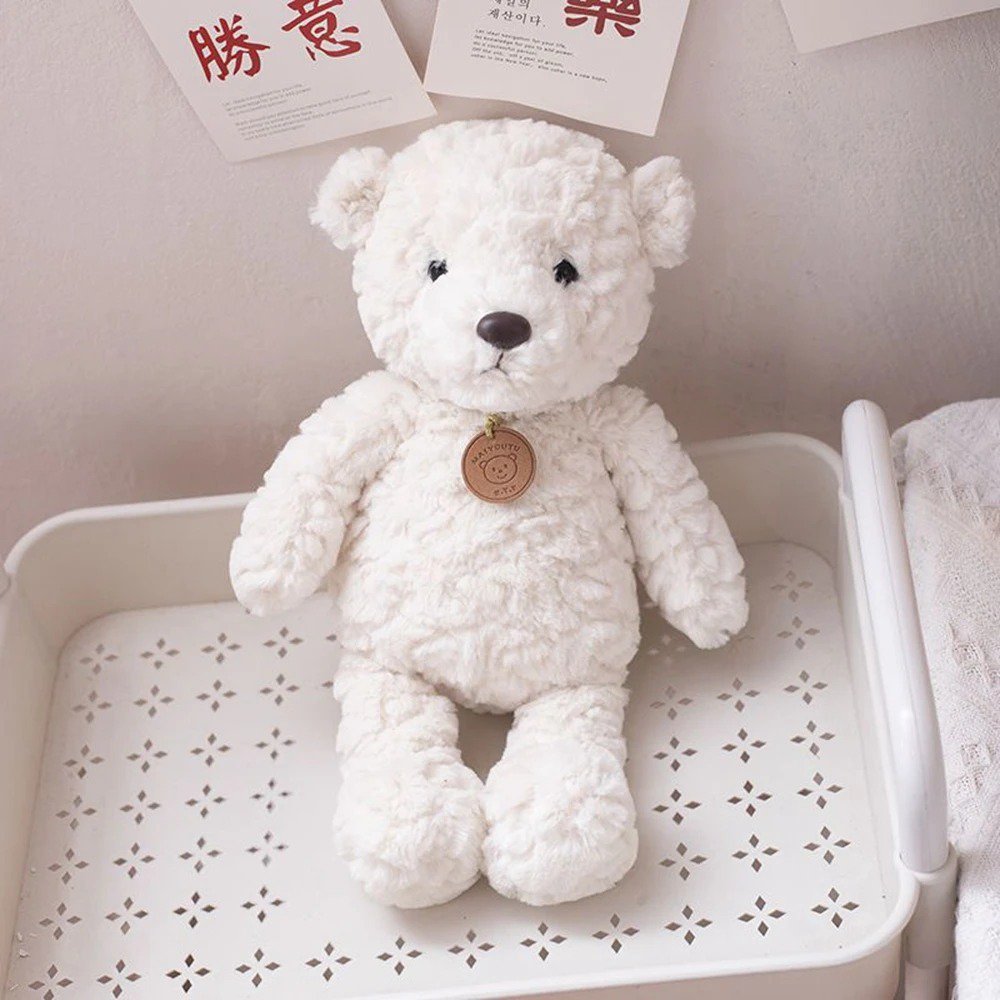 white bear Stuffed Toy - 35CM Bunny Plush Toy Curly Tag Small Bear Puppy Kawa...