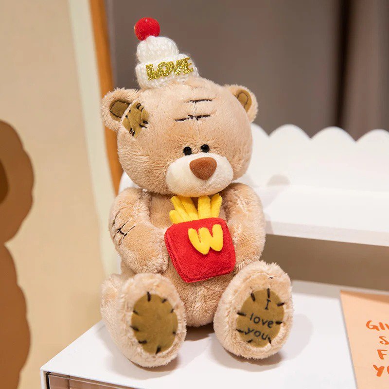 fries-light brown Stuffed Animal - 1pc 15CM 9 Styles Cute Patch Bear Dolls Lo...