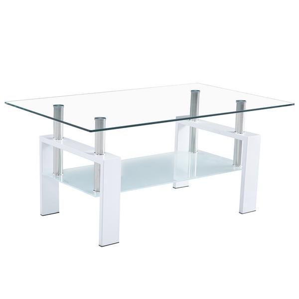 110*60*45.5cm Double-Glazed Dining Table Stainless Steel Table Legs,White