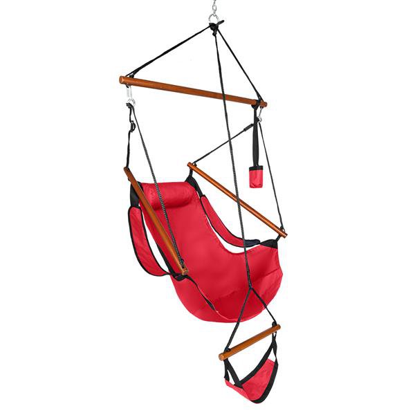Outdoor Hammock Hanging Chair Air Deluxe Swing Chair Solid Wood With Cup Holder, Red