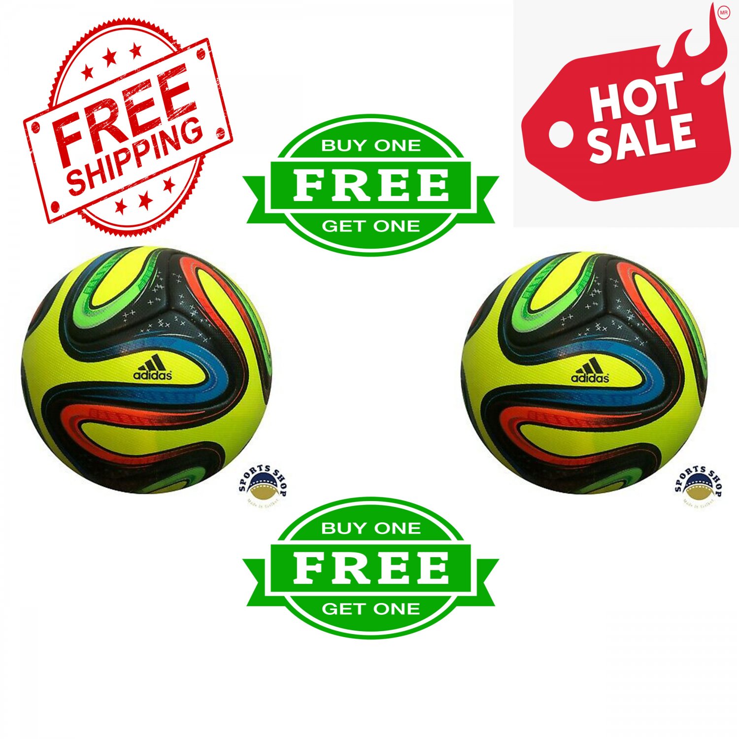 ADIDAS BRAZUCA FOOTBALL World Cup 2014 SOCCER Match Thermal Bonded Ball Size 5 (Buy One Get 1 Free )