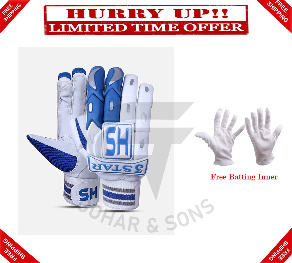 HS SPORTS 3 STAR HARD BALL CRICKET BATTING GLOVES PLAYER EDITION With Free Batting Inners