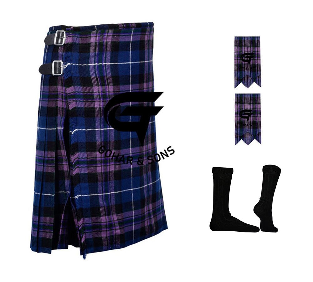 Men's Scottish 8 Yard Pride of Scotland Tartan KILTS with Free - Flashes - Socks