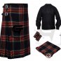 Men's Scottish 8 yard Black Stewart Outfit KILT Traditional Tartan Kilts with Accessories