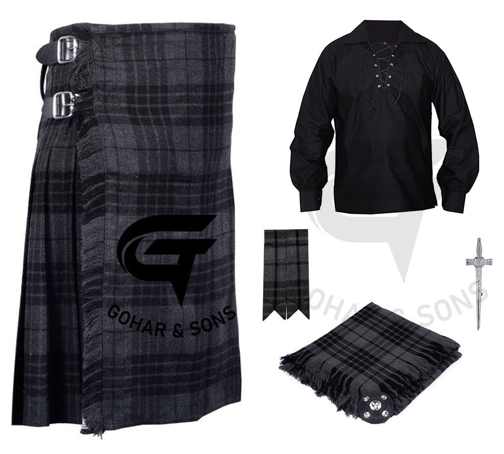 Men's Scottish 8 yard Grey Watch Outfit KILT Traditional Tartan Kilts with Accessories