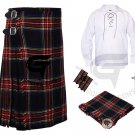 Men's Black Stewart Scottish 8 yard Outfit KILT Traditional Tartan Kilts With Free Accessories