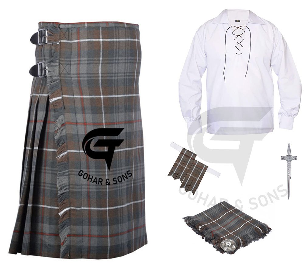 Men's Mackenzie Weathered Scottish 8 yard Outfit KILT Traditional Tartan Kilts With Free Accessories