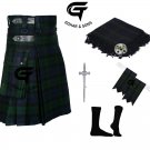 Men's Scottish Black Watch Utility Kilt With Fly plaid-Brooch-Flashes -Pin-Socks
