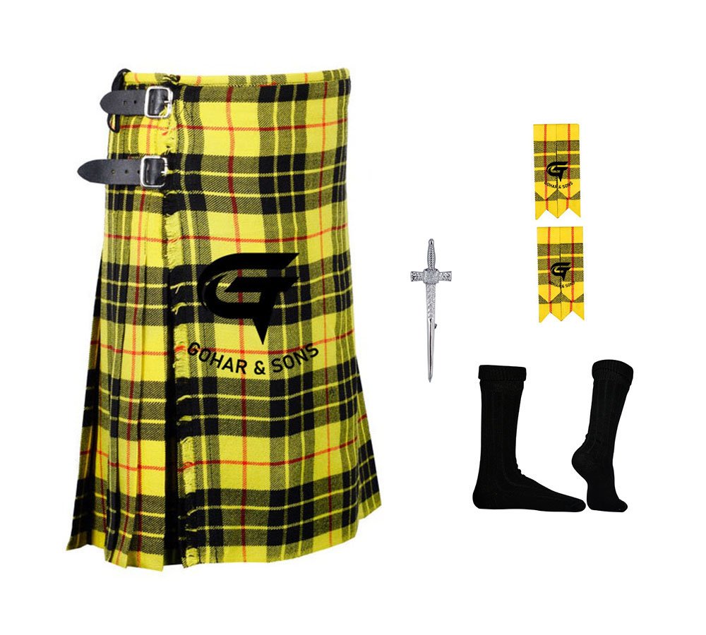 Men's Scottish 8 Yard Macleod of Lewis Traditional KILTS -Flashes - Kilt Pin - Socks