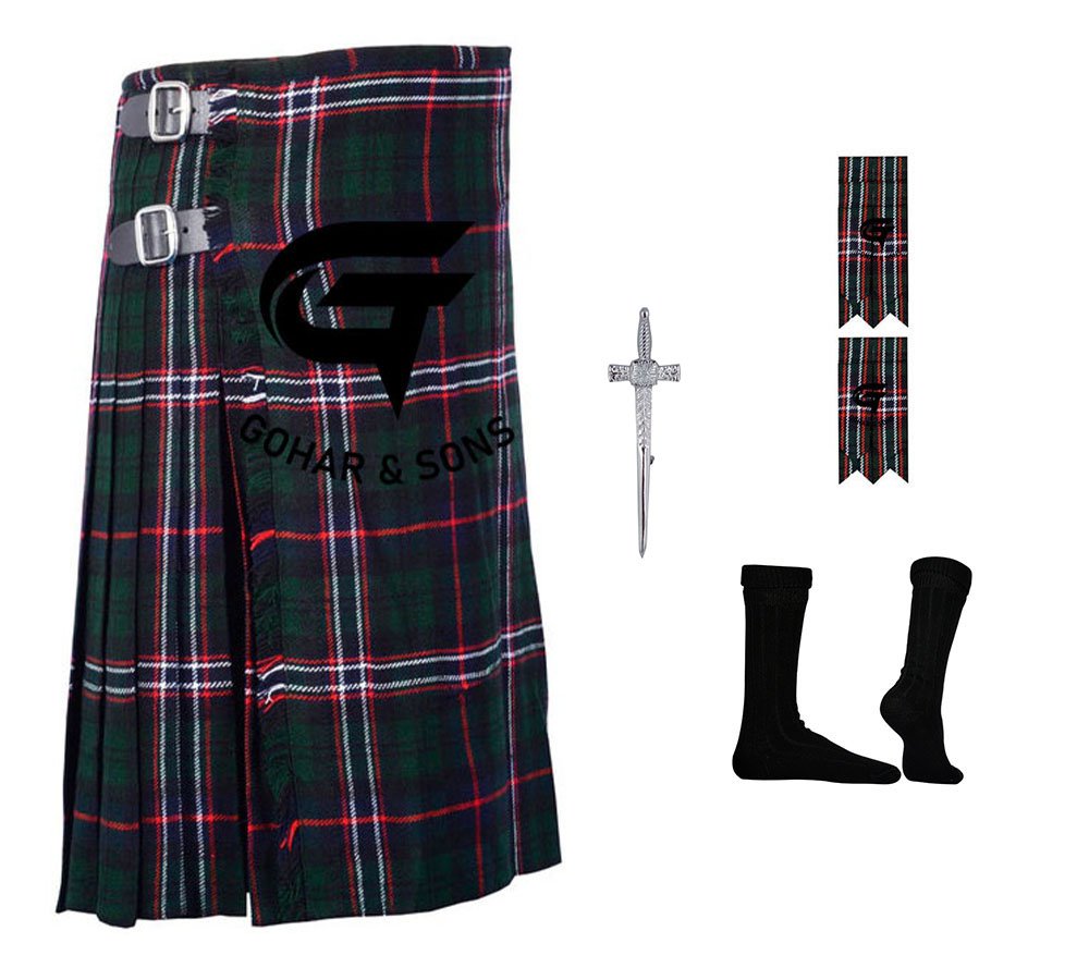 Men's Scottish 8 Yard Scottish National Traditional KILTS -Flashes - Kilt Pin - Socks