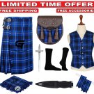 Traditional Scottish 8 Yard TARTAN KILT Package - 9 Accessories - Custom Made