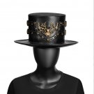 Black Riveted Hat Man PU Leather Theater Plague Doctor Cosplay Steampunk Costume Gift FHT021