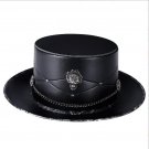 Black Riveted Hat Man PU Leather Theater Plague Doctor Cosplay Steampunk Costume Gift FHT056