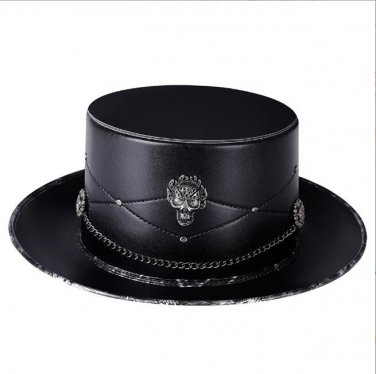 Black Riveted Hat Man PU Leather Theater Plague Doctor Cosplay Steampunk Costume Gift FHT056