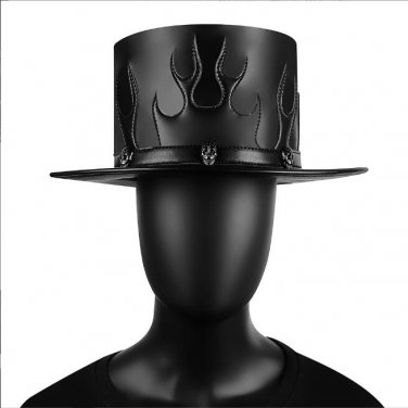 Black Riveted Hat Man PU Leather Theater Plague Doctor Cosplay Steampunk Costume Gift FHT013