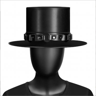 Black Riveted Hat Man PU Leather Theater Plague Doctor Cosplay Steampunk Costume Gift FHT010
