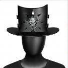 Black Riveted Hat Man PU Leather Theater Plague Doctor Cosplay Steampunk Costume Gift FHT009