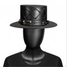 Black Riveted Hat Man PU Leather Theater Plague Doctor Cosplay Steampunk Costume Gift FHT016