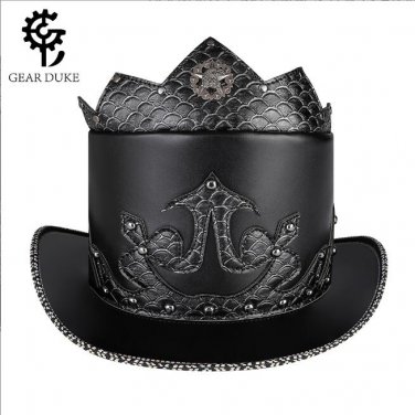 Black Riveted Hat Woman PU Leather Theater Plague Doctor Cosplay Steampunk Costume Gift HT07801