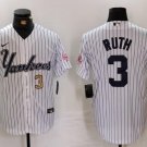Men's Babe Ruth #3 New York Yankees Home Player Jersey White Christmas Gift