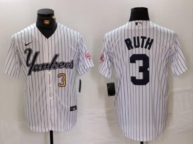 Men's Babe Ruth #3 New York Yankees Home Player Jersey White Christmas Gift
