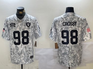 Maxx Crosby 98 Las Vegas Raiders 2024 Salute to Service Limited Jersey Arctic Camo Christmas Gift