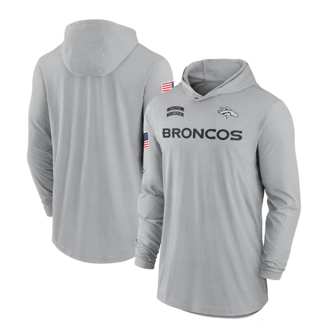 Men's Denver Broncos 2024 Salute to Service Lightweight Long Sleeve Hooded T-Shirt Gray