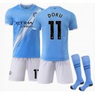 Jeremy Doku #11 Manchester City Home Replica Player Jersey Light Blue