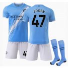 Phil Foden #47 Manchester City Home Replica Player Jersey Light Blue