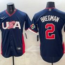 Alex Bregman #2 USA Baseball 2026 World Baseball Classic Road Stadium Jersey Navy
