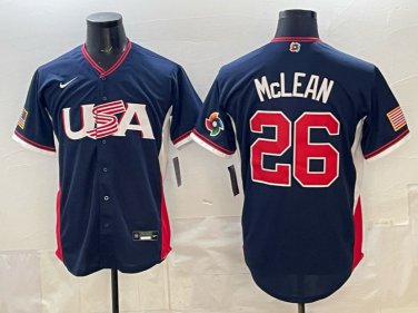 Nolan McLean #26 USA Baseball 2026 World Baseball Classic Road Stadium Jersey Navy