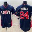 Bryce Harper #24 USA Baseball 2026 World Baseball Classic Road Stadium Jersey Navy