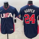 Bryce Harper #24 USA Baseball 2026 World Baseball Classic Road Stadium Jersey Navy
