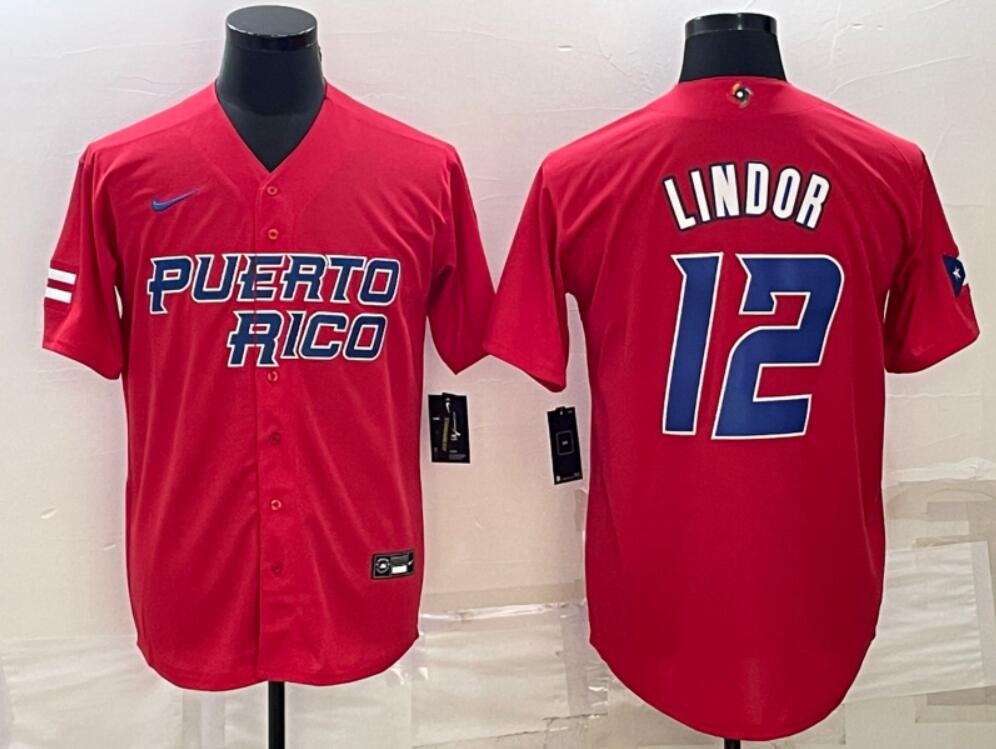 No.12 Francisco Lindor Puerto Rico White/Red 2023 World Baseball Jersey  Fanmade