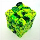 Chessex Manufacturing 26854 D6 Cube Gemini Set Of 36 Dice, 12 mm - Green & Y