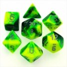 Chessex Manufacturing 26454 Cube Gemini Set Of 7 Dice - Green & Yellow With Silv